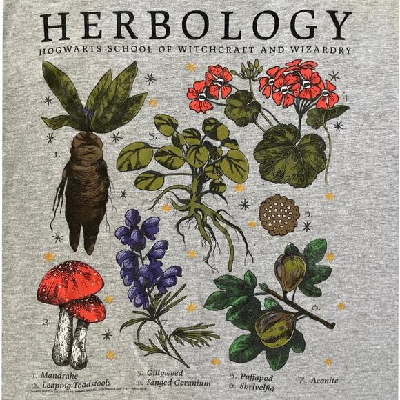Harry Potter Herbology TShirt Size M Gray Plants Graphic Hogwarts Wizardry - Picture 2 of 13